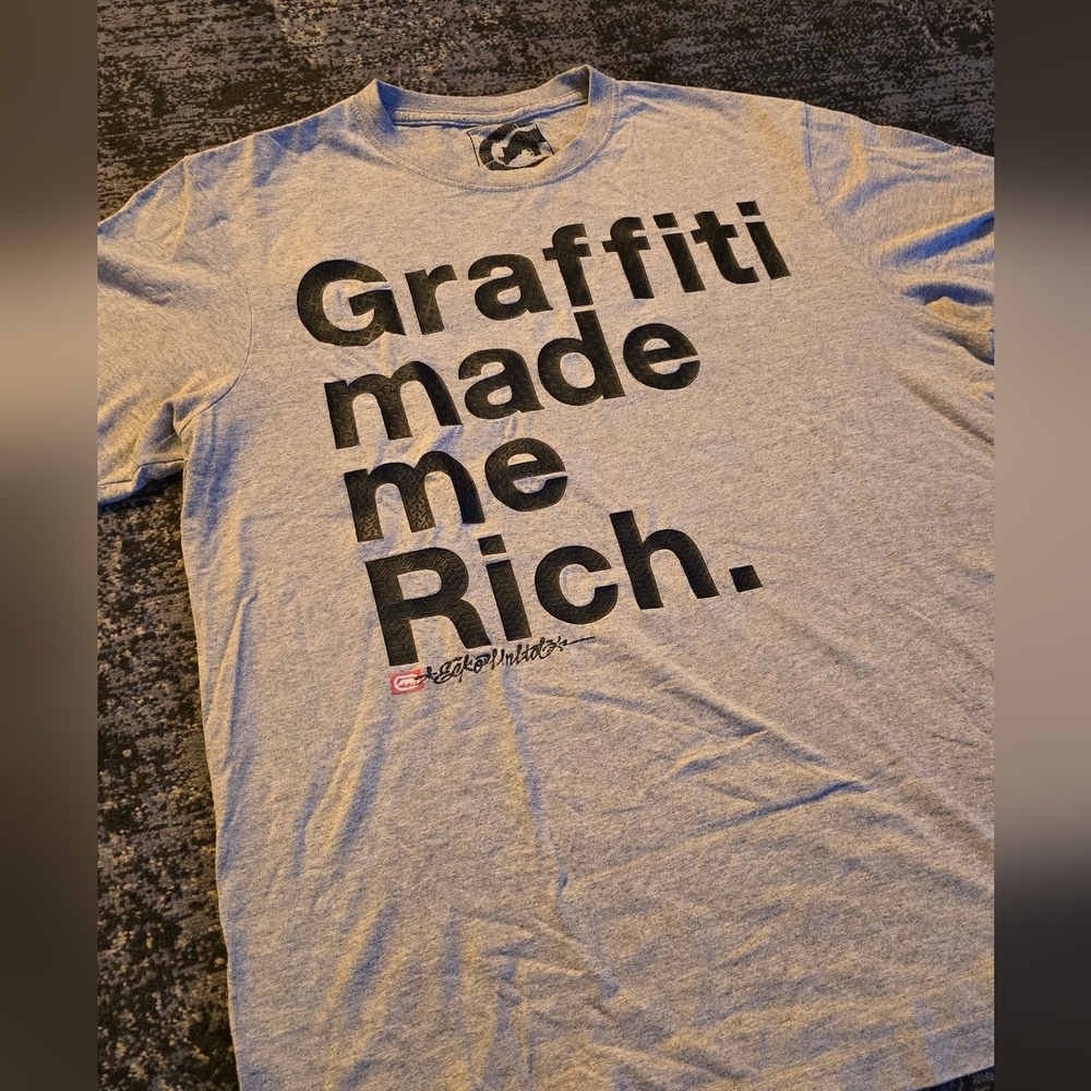 🔥Vintage Ekco unlimited Gray Graphic Tee - Graffiti Made Me Rich🔥 - Picture 2 of 8